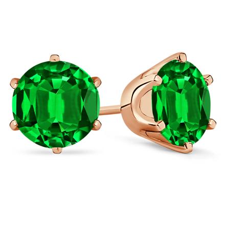 Lab Grown Gemstone Green Emerald Stud Earrings Round 1.00 ct. tw. 14k Rose Gold Crown