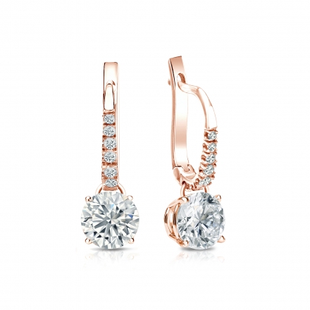Natural Diamond Dangle Stud Earrings Round 1.25 ct. tw. (G-H, VS1-VS2) 14k Rose Gold Dangle Studs 4-Prong Basket