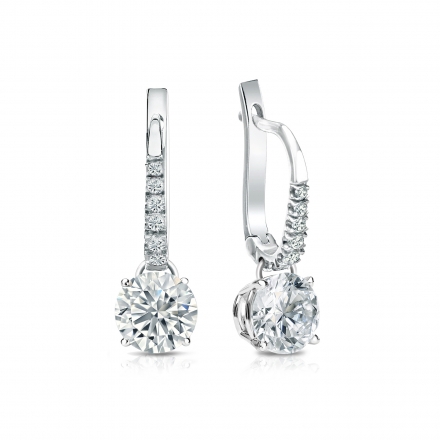 Natural Diamond Dangle Stud Earrings Round 1.25 ct. tw. (G-H, VS2) 18k White Gold Dangle Studs 4-Prong Basket