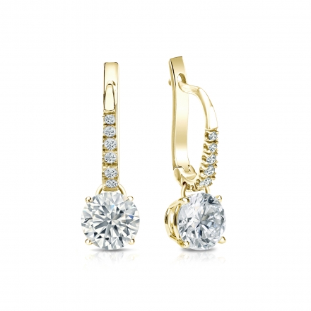 Natural Diamond Dangle Stud Earrings Round 1.25 ct. tw. (G-H, VS1-VS2) 14k Yellow Gold Dangle Studs 4-Prong Basket
