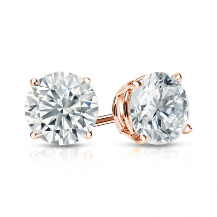 Natural Diamond Stud Earrings Round 1.25 ct. tw. (G-H, SI1) 14k Rose Gold 4-Prong Basket