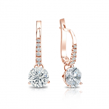 Natural Diamond Dangle Stud Earrings Round 1.25 ct. tw. (G-H, VS1-VS2) 14k Rose Gold Dangle Studs 3-Prong Martini