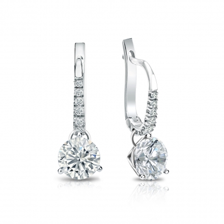 Natural Diamond Dangle Stud Earrings Round 1.25 ct. tw. (H-I, SI1-SI2) 14k White Gold Dangle Studs 3-Prong Martini