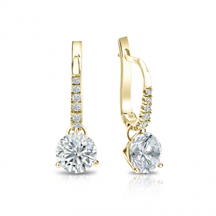 Natural Diamond Dangle Stud Earrings Round 1.25 ct. tw. (H-I, SI1-SI2) 18k Yellow Gold Dangle Studs 3-Prong Martini