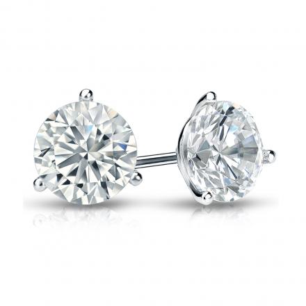 Natural Diamond Stud Earrings Round 1.25 ct. tw. (G-H, VS1-VS2) 14k White Gold 3-Prong Martini