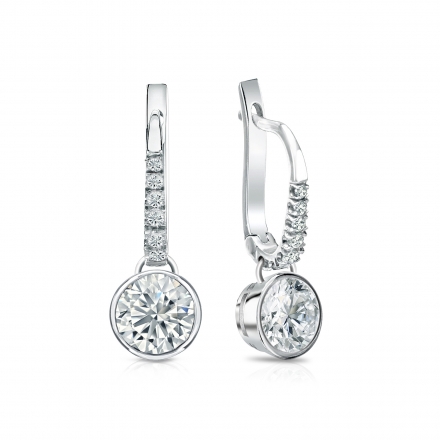 Natural Diamond Dangle Stud Earrings Round 1.25 ct. tw. (H-I, SI1-SI2) 14k White Gold Dangle Studs Bezel