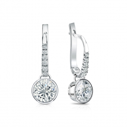 Natural Diamond Dangle Stud Earrings Round 1.25 ct. tw. (H-I, SI1-SI2) Platinum Dangle Studs Bezel