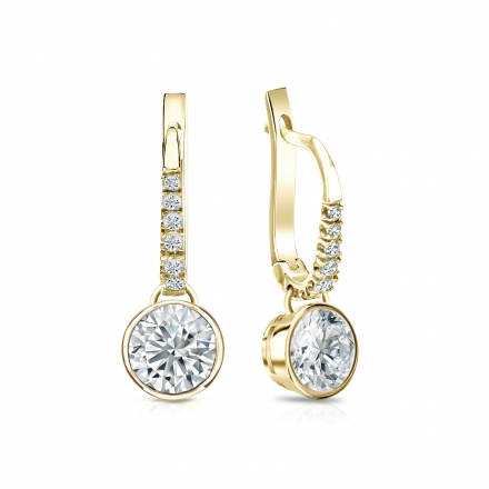 Natural Diamond Dangle Stud Earrings Round 1.25 ct. tw. (G-H, VS1-VS2) 14k Yellow Gold Dangle Studs Bezel