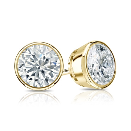 Natural Diamond Stud Earrings Round 1.25 ct. tw. (G-H, SI2) 18k Yellow Gold Bezel