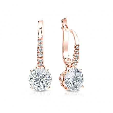 Certified 14k Rose Gold Dangle Studs 4-Prong Basket Round Diamond Earrings 1.50 ct. tw. (G-H, VS1-VS2)