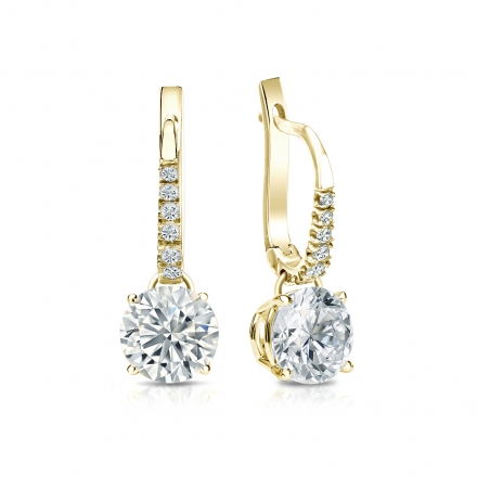 Certified 18k Yellow Gold Dangle Studs 4-Prong Basket Round Diamond Earrings 1.50 ct. tw. (G-H, VS1-VS2)