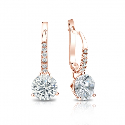 Natural Diamond Dangle Stud Earrings Round 1.50 ct. tw. (I-J, I1-I2) 14k Rose Gold Dangle Studs 3-Prong Martini