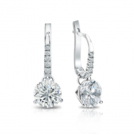 Natural Diamond Dangle Stud Earrings Round 1.50 ct. tw. (I-J, I1-I2) 14k White Gold Dangle Studs 3-Prong Martini
