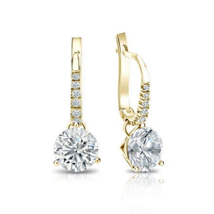 Natural Diamond Dangle Stud Earrings Round 1.50 ct. tw. (I-J, I1) 18k Yellow Gold Dangle Studs 3-Prong Martini
