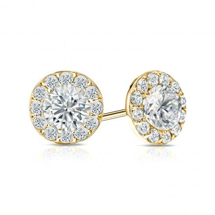 Certified 14k Yellow Gold Halo Round Diamond Stud Earrings 1.50 ct. tw. (H-I, SI1-SI2)