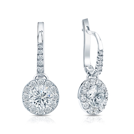 Natural Diamond Dangle Stud Earrings Round 1.50 ct. tw. (G-H, VS1-VS2) 18k White Gold Dangle Studs Halo