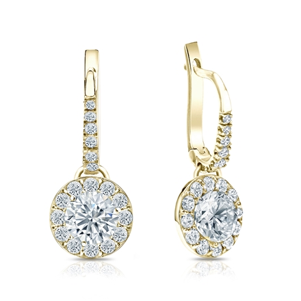 Natural Diamond Dangle Stud Earrings Round 1.50 ct. tw. (I-J, I1) 14k Yellow Gold Dangle Studs Halo