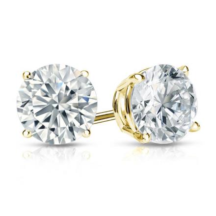 Certified 14k Yellow Gold 4-Prong Basket Round Diamond Stud Earrings 1.50 ct. tw. (H-I, I2-I3)