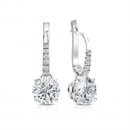 Natural Diamond Dangle Stud Earrings Round 1.75 ct. tw. (I-J, I1-I2) Platinum Dangle Studs 4-Prong Basket