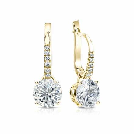 Natural Diamond Dangle Stud Earrings Round 1.75 ct. tw. (I-J, I1) 18k Yellow Gold Dangle Studs 4-Prong Basket