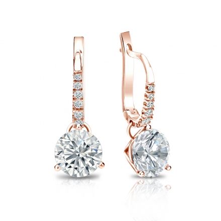 Natural Diamond Dangle Stud Earrings Round 1.75 ct. tw. (I-J, I1-I2) 14k Rose Gold Dangle Studs 3-Prong Martini