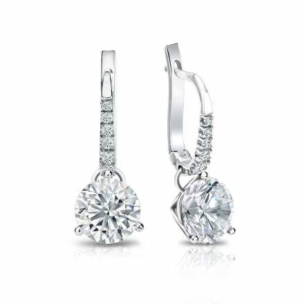 Natural Diamond Dangle Stud Earrings Round 1.75 ct. tw. (I-J, I1-I2) 18k White Gold Dangle Studs 3-Prong Martini