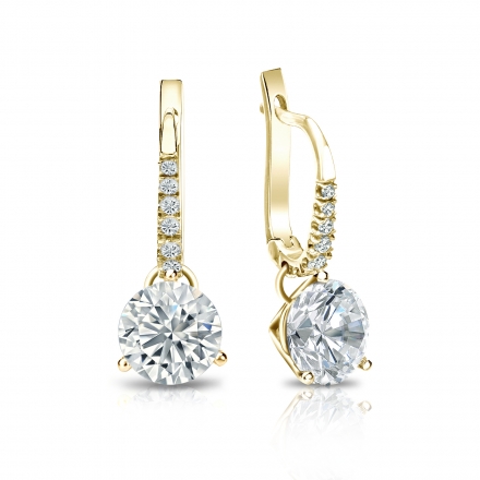 Natural Diamond Dangle Stud Earrings Round 1.75 ct. tw. (I-J, I1) 18k Yellow Gold Dangle Studs 3-Prong Martini