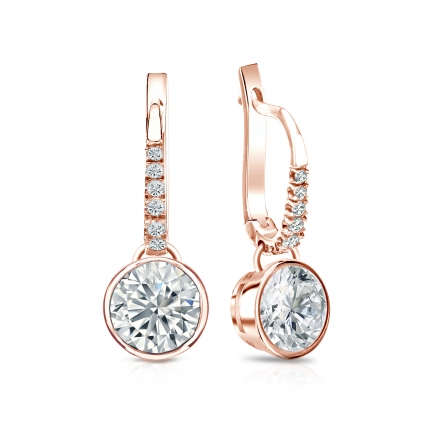 Natural Diamond Dangle Stud Earrings Round 1.75 ct. tw. (H-I, SI1-SI2) 14k Rose Gold Dangle Studs Bezel