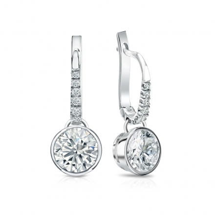 Natural Diamond Dangle Stud Earrings Round 1.75 ct. tw. (I-J, I1-I2) 18k White Gold Dangle Studs Bezel