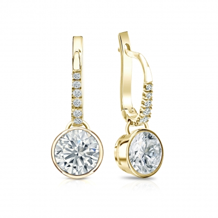 Natural Diamond Dangle Stud Earrings Round 1.75 ct. tw. (G-H, VS2) 14k Yellow Gold Dangle Studs Bezel