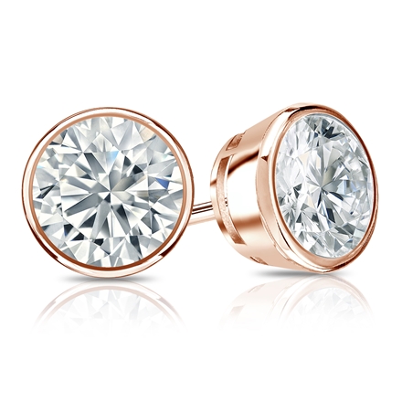 Natural Diamond Stud Earrings Round 1.75 ct. tw. (I-J, I1) 14k Rose Gold Bezel