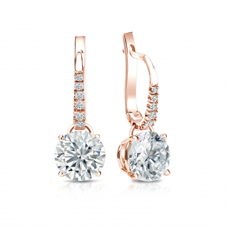 Certified 14k White Gold Dangle Studs 4-Prong Basket Round Diamond Earrings 2.00 ct. tw. (G-H, VS2)