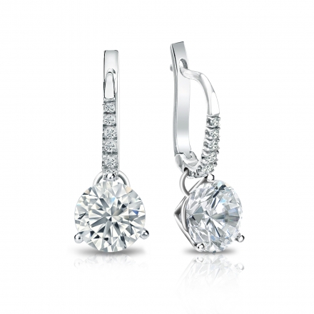 Certified 14k White Gold Dangle Studs 3-Prong Martini Round Diamond Earrings 2.00 ct. tw. (G-H, VS2)