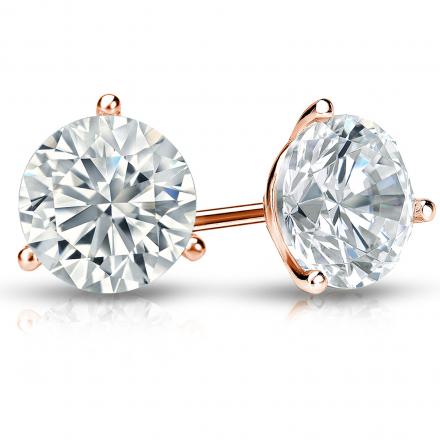 Certified 14k Rose Gold 3-Prong Martini Round Diamond Stud Earrings 2.00 ct. tw. J-K, I2)