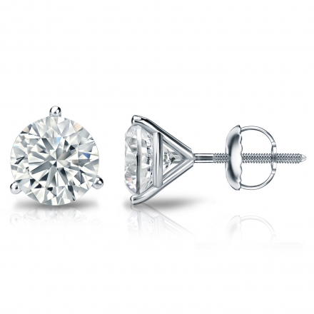 14K Gold Post & Sterling Silver CZ Stud Earrings – 3-Prong Martini Style, Round Clear
