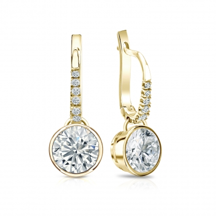 Natural Diamond Dangle Stud Earrings Round 2.00 ct. tw. (I-J, I1) 18k Yellow Gold Dangle Studs Bezel
