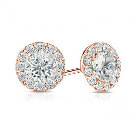Natural Diamond Stud Earrings Round 2.00 ct. tw. (I-J, I1-I2) 14k Rose Gold Halo