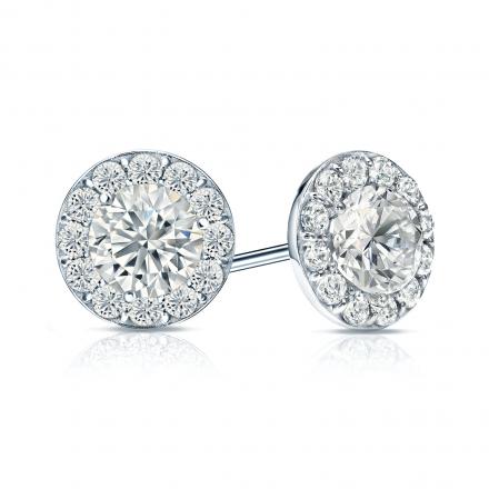 Natural Diamond Stud Earrings Round 2.00 ct. tw. (H-I, SI1-SI2) 18k White Gold Halo