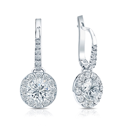 Natural Diamond Dangle Stud Earrings Round 2.00 ct. tw. (G-H, VS1-VS2) 18k White Gold Dangle Studs Halo