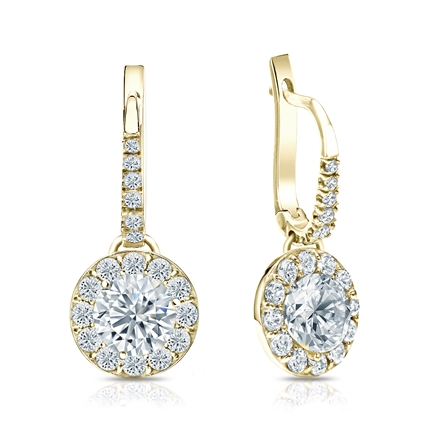 Natural Diamond Dangle Stud Earrings Round 2.00 ct. tw. (I-J, I1-I2) 18k Yellow Gold Dangle Studs Halo