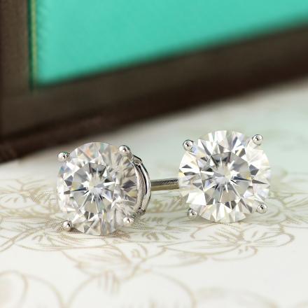 Details about   14K SOLID WHITE GOLD 4.CT ROUND FLAWLESS MAN MADE DIAMOND STUD EARRINGS Push B. 