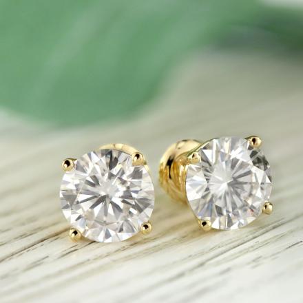 Lab Grown Diamond Stud Earrings Round 2.00 Ct. Tw. (f-g, VS) 18K Yellow Gold 4-Prong Basket