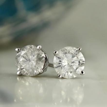 Natural Diamond Stud Earrings Round 2.00 ct. tw. (I-J, I1-I2) 14k White  Gold 4-Prong Basket