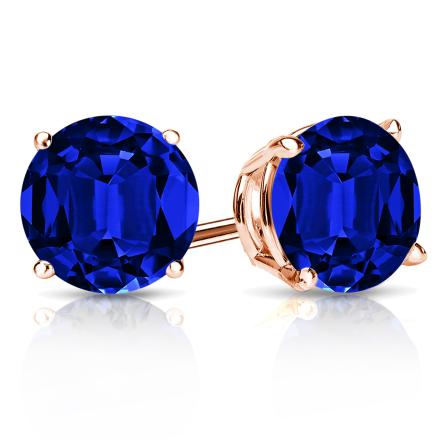 Lab Grown Gemstone Blue Sapphire Stud Earrings Round 0.50 ct. tw. 14k Rose Gold 4-Prong Basket