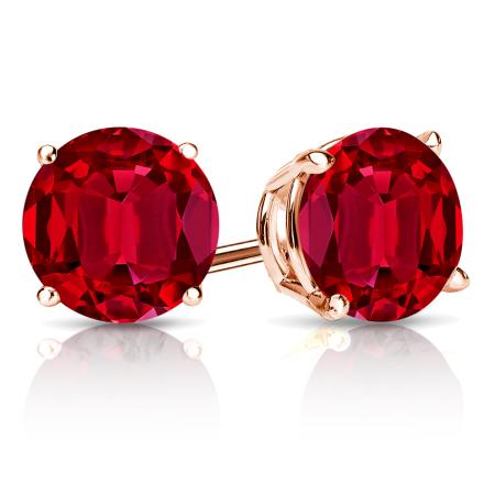 Lab Grown Gemstone Ruby Stud Earrings Round 1.00 ct. tw. 14k Rose Gold 4-Prong Basket