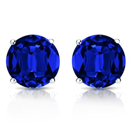 Lab Grown Gemstone Blue Sapphire Stud Earrings Round 0.50 ct. tw. 14k White Gold 4-Prong Basket