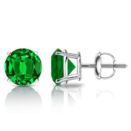 Lab Grown Gemstone Green Emerald Stud Earrings Round 0.50 ct