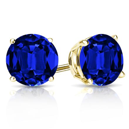 Lab Grown Gemstone Blue Sapphire Stud Earrings Round 0.50 ct. tw. 14k Yellow Gold 4-Prong Basket