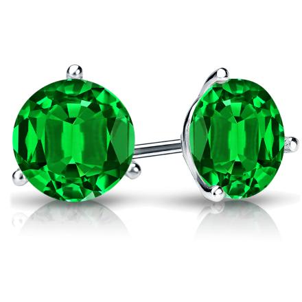 Lab Grown Gemstone Green Emerald Stud Earrings Round 0.50 ct. tw. 18k White Gold 3-Prong Martini