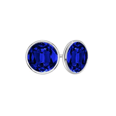 Lab Grown Gemstone Blue Sapphire Stud Earrings Round 4.00 ct. tw. 14k White Gold Bezel